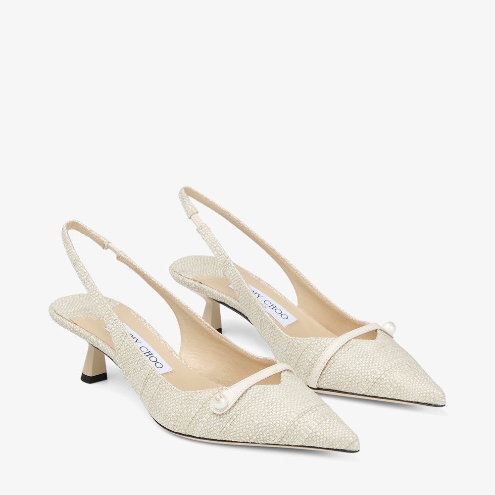 NWB Jimmy Choo Amita 45 Natural Fine Raffia Slingbacks Size 38